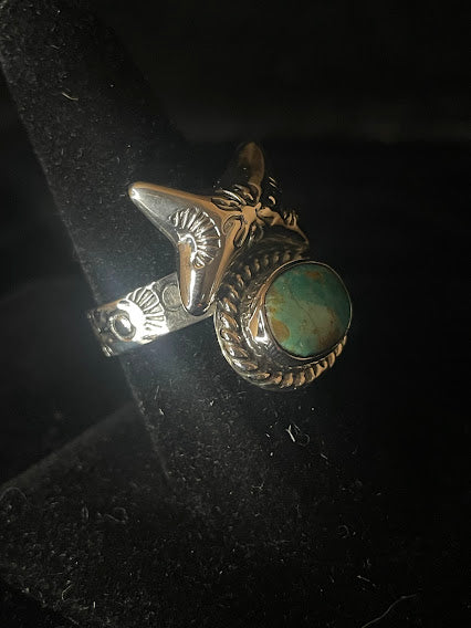 Detail view of handcrafted Genuine Turquoise and Sterling Silver Necklace, Bracelet, Earrings, and Ring Set