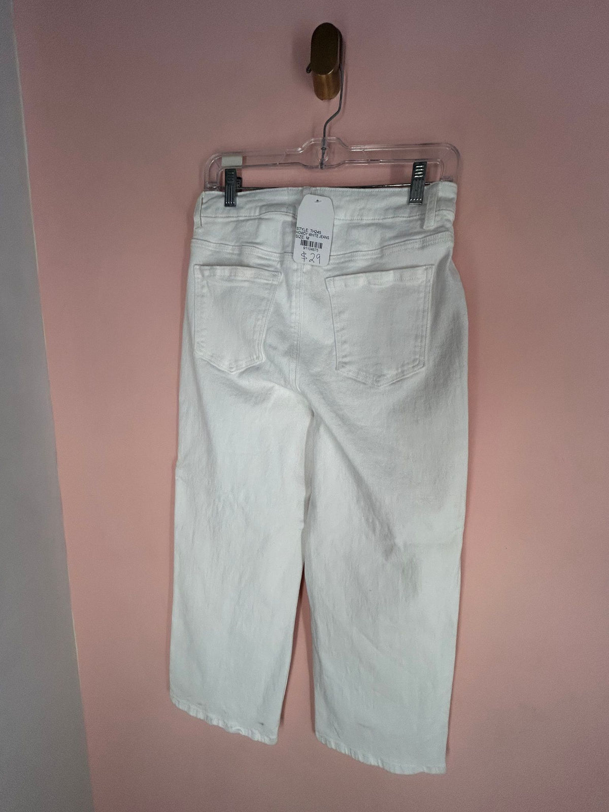 Back view of embroidered Jeans for Women, White 'Howdy' Cowboy, Turquoise