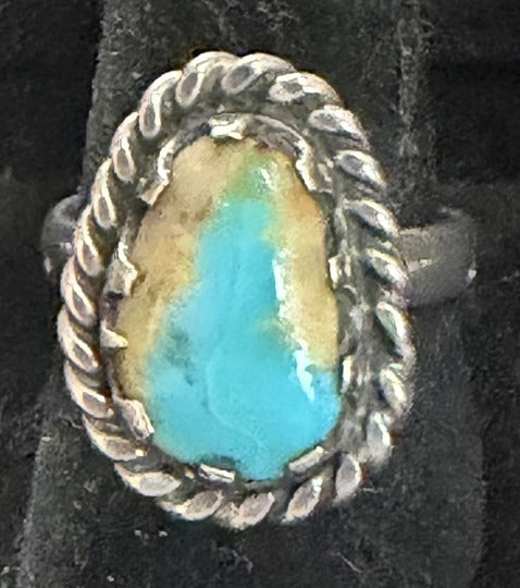 Front view of turquoise Ring, Sterling Silver, Tyrone, Oval Solitaire, Size 6