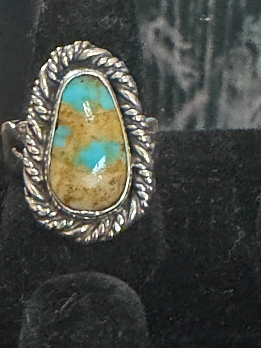 Front view of turquoise Ring, Sterling Silver, Tyrone, Teardrop Solitaire, Size 7