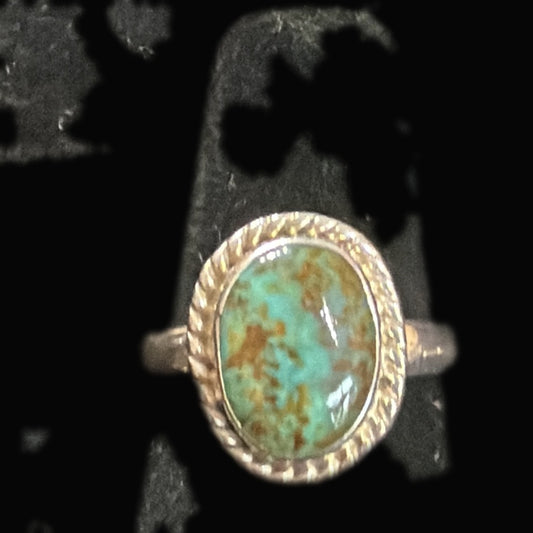 Front view of turquoise Ring, Sterling Silver, Tyrone, Oval Solitaire, Size 7