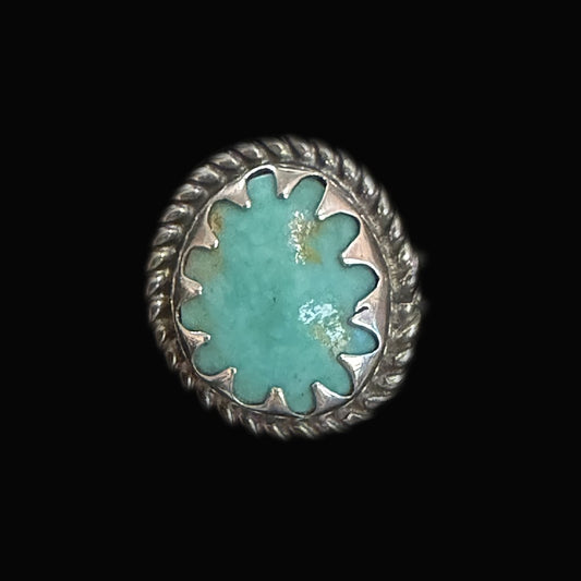 Front view of turquoise Ring, Sterling Silver, Tyrone, Oval Solitaire, Size 8
