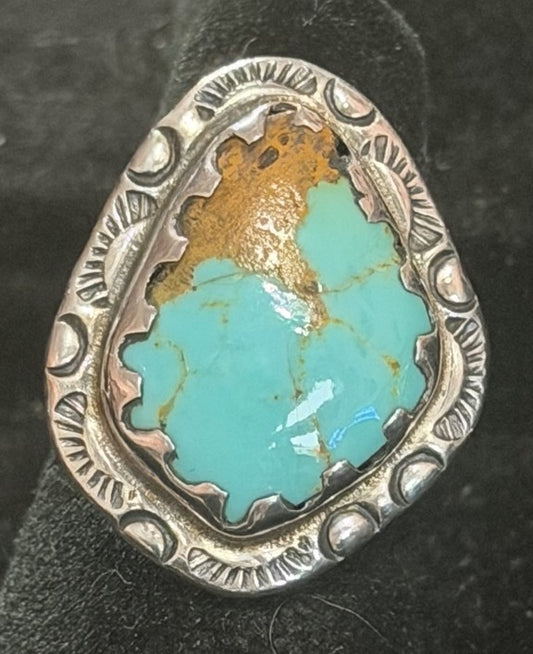 Front view of turquoise Ring, Sterling Silver, Tyrone, Solitaire, Size 6.5