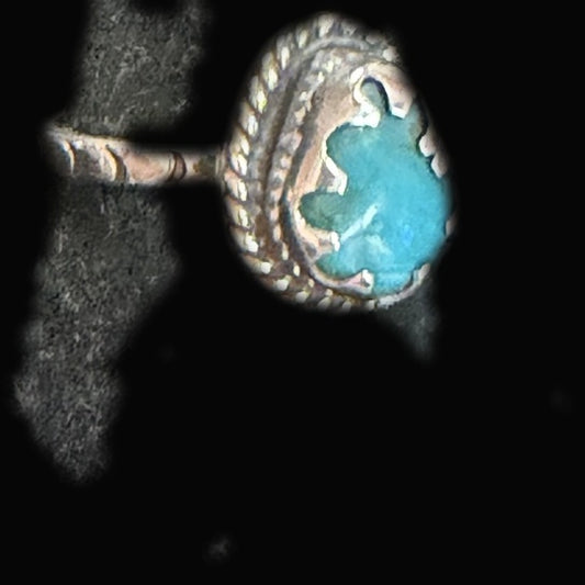 Front view of turquoise Ring, Sterling Silver, Tyrone, Teardrop Solitaire, Size 9.5