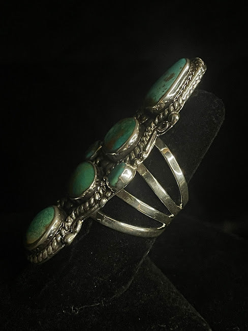 Back view of turquoise Ring, Sterling Silver, Tyrone, Multi-Stone, Size 7