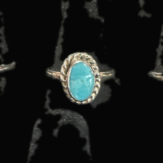 Front view of turquoise Ring, Sterling Silver, Nacozari, Oval Solitaire, Size 9.5