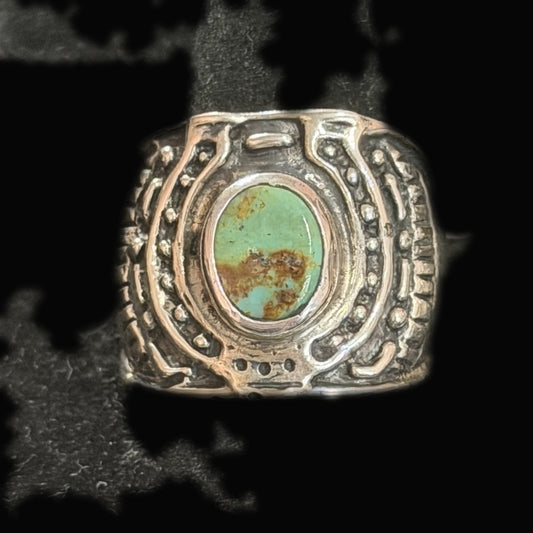 Front view of turquoise Ring, Sterling Silver, Tyrone, Oval Solitaire, Size 9