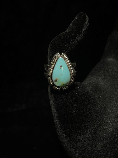 Front view of hand-Stamped Turquoise Ring Tray — Full Tray (50 Rings, Assorted)