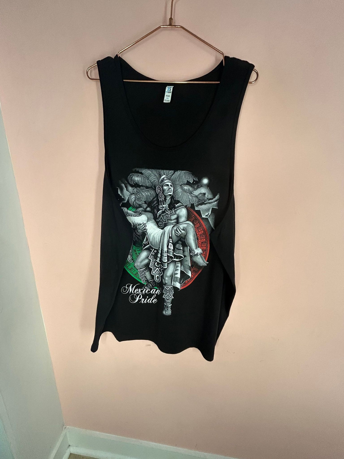Front view of western Graphic Tank Top for Women, 'Mexican Pride' Aztec Warrior, Tee Styled