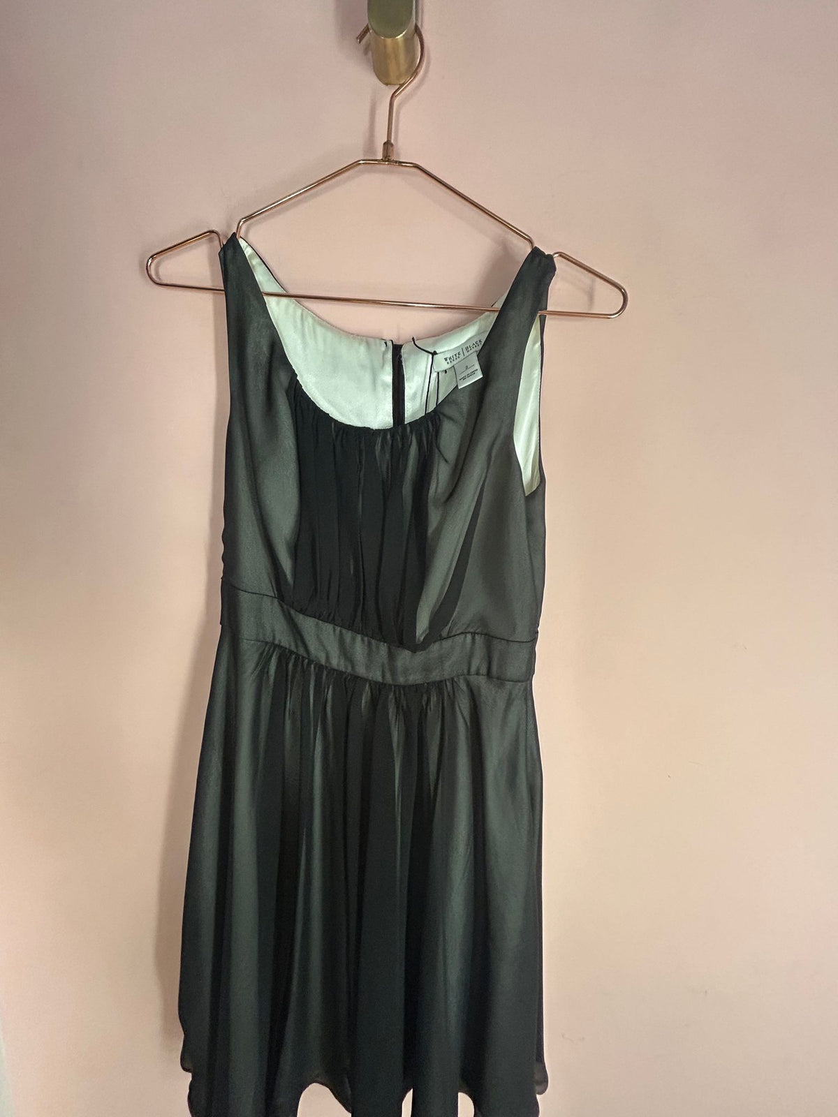Back view of black Chiffon Dress for Women, Sleeveless Pleated, White House Black Market