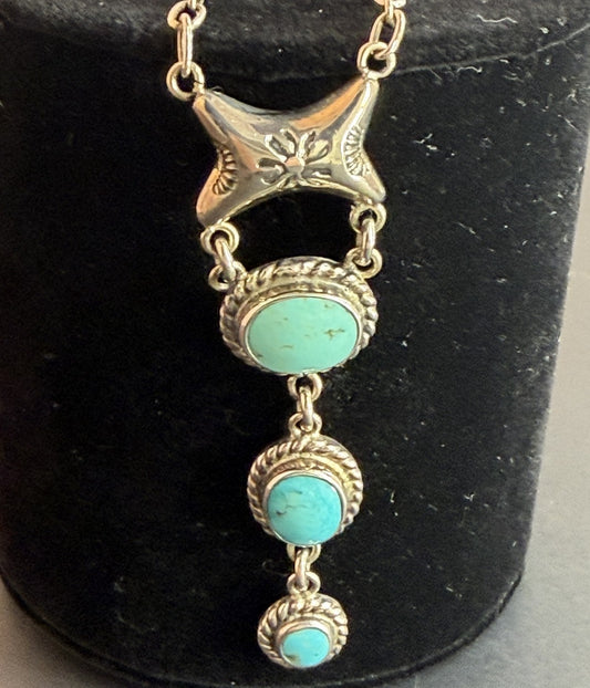 Front view of turquoise Star Dangle Necklace – Sterling Silver