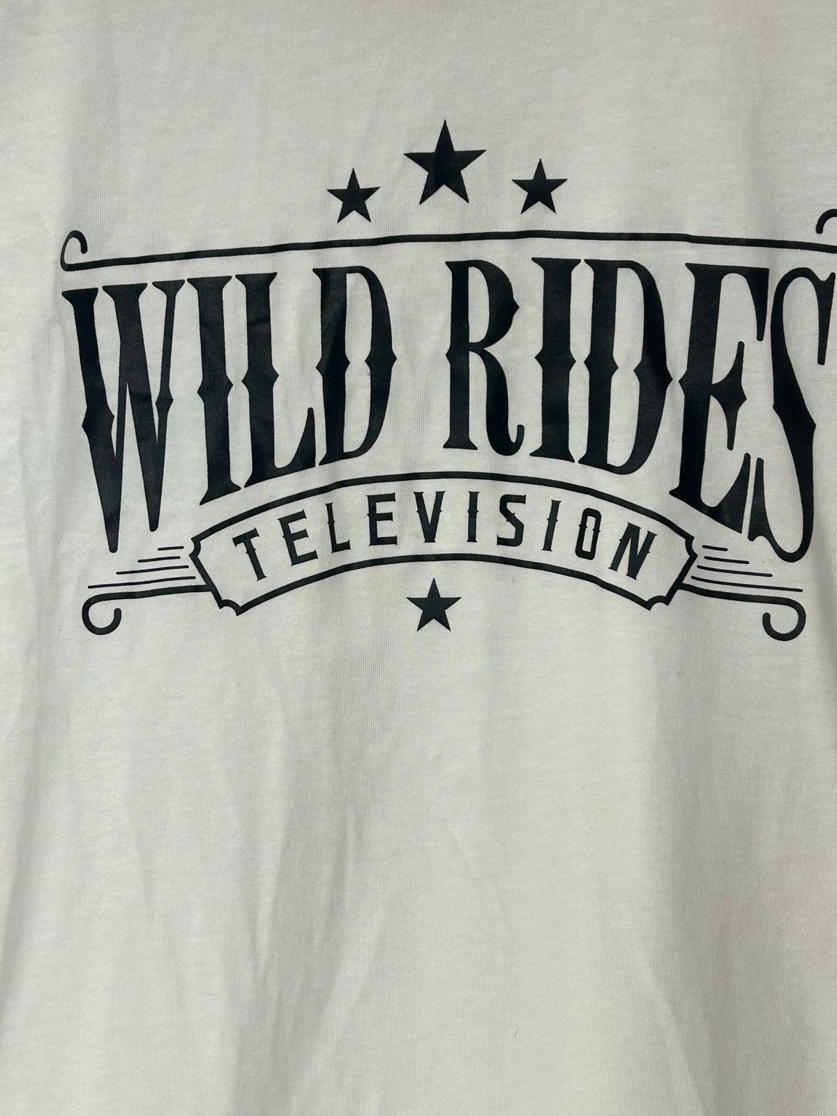 Back view of western Graphic Tee for Women, 'Wild Rides Television' Big Back Print