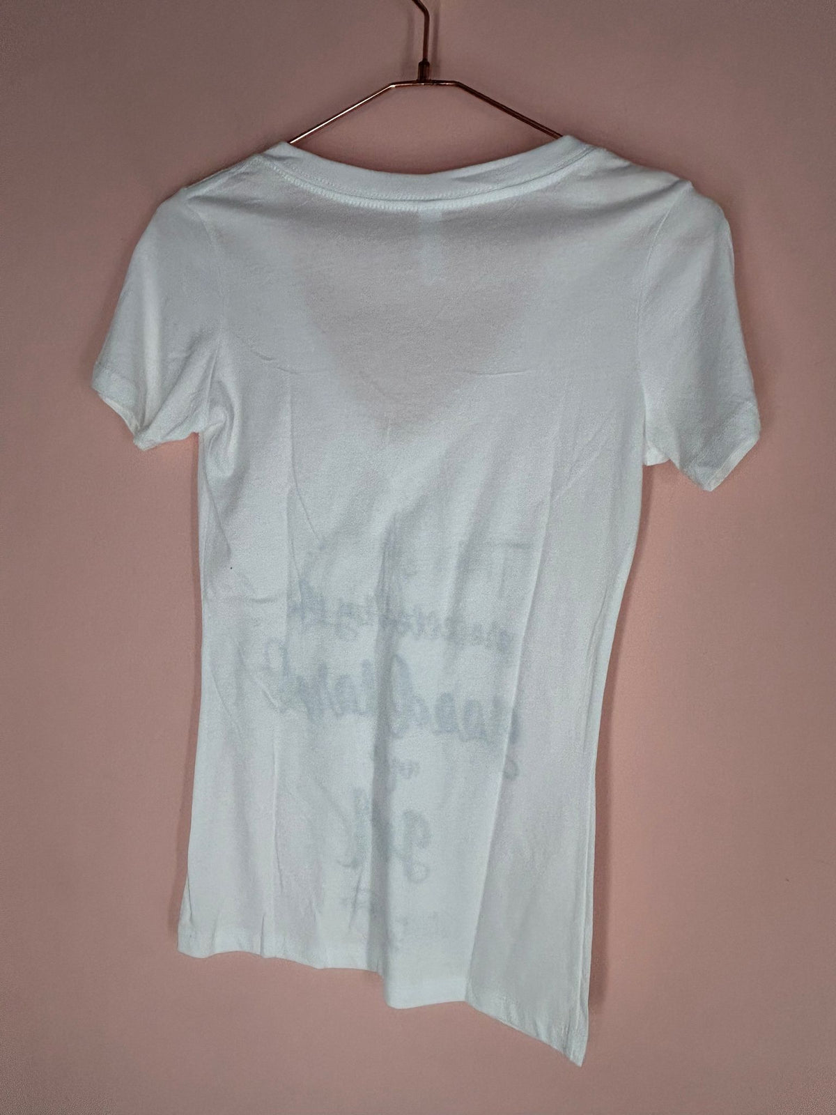 Back view of v-Neck Tee for Women, 'Good Lord and a Gun', The Wooly Wagon