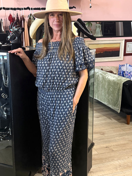Xhilaration navy medallion print maxi, second worn view