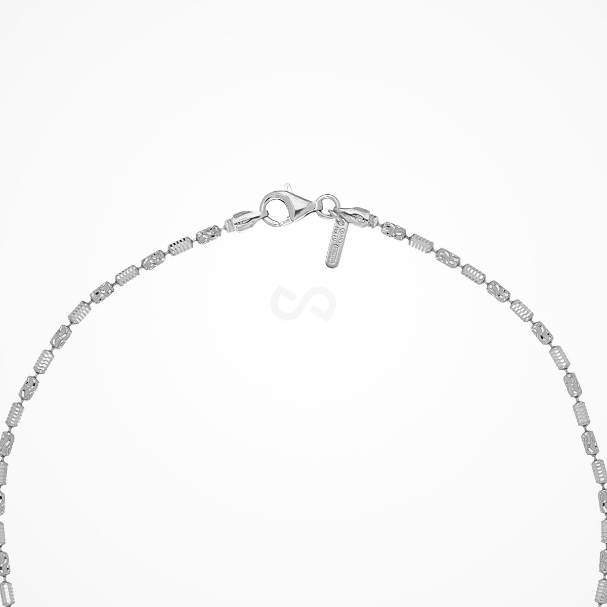 DESMOS beaded barrel chain necklace in sterling silver with rhodium plate, 16 inch, view 2