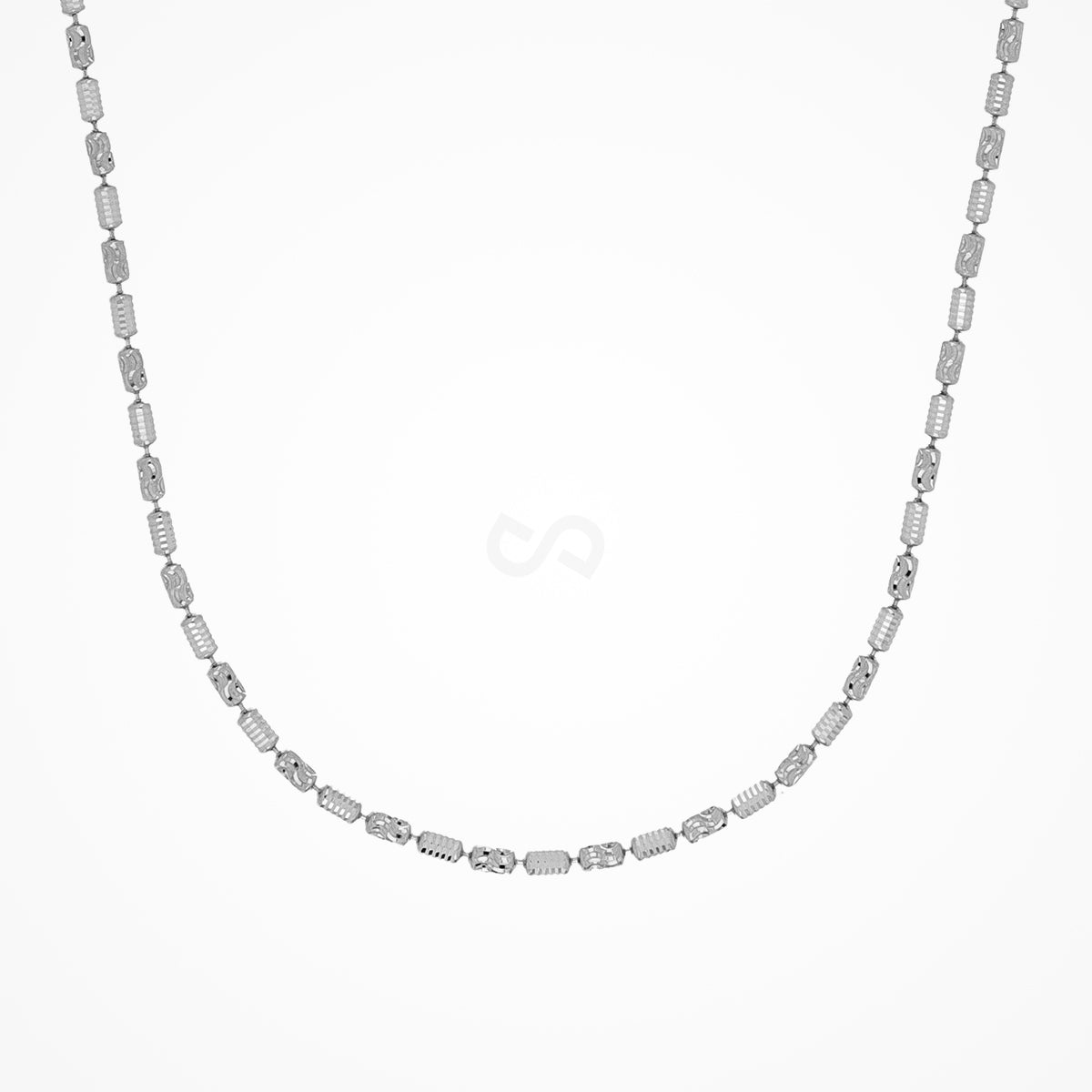 DESMOS beaded barrel chain necklace in sterling silver with rhodium plate, 16 inch, view 3
