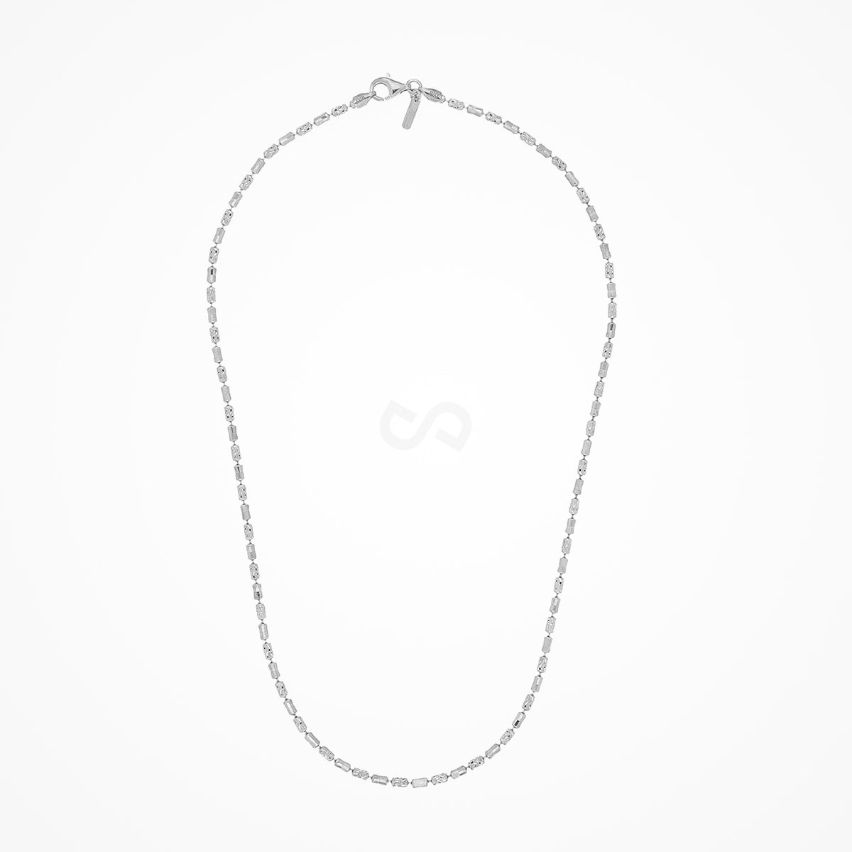 DESMOS beaded barrel chain necklace in sterling silver with rhodium plate, 30 inch, view 1