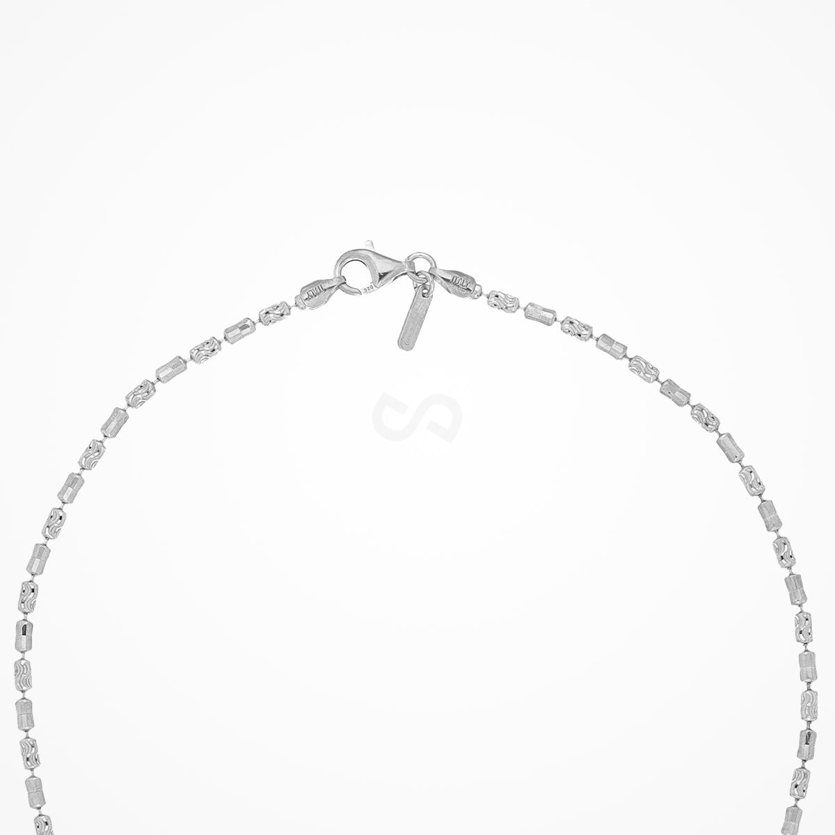 DESMOS beaded barrel chain necklace in sterling silver with rhodium plate, 30 inch, view 2