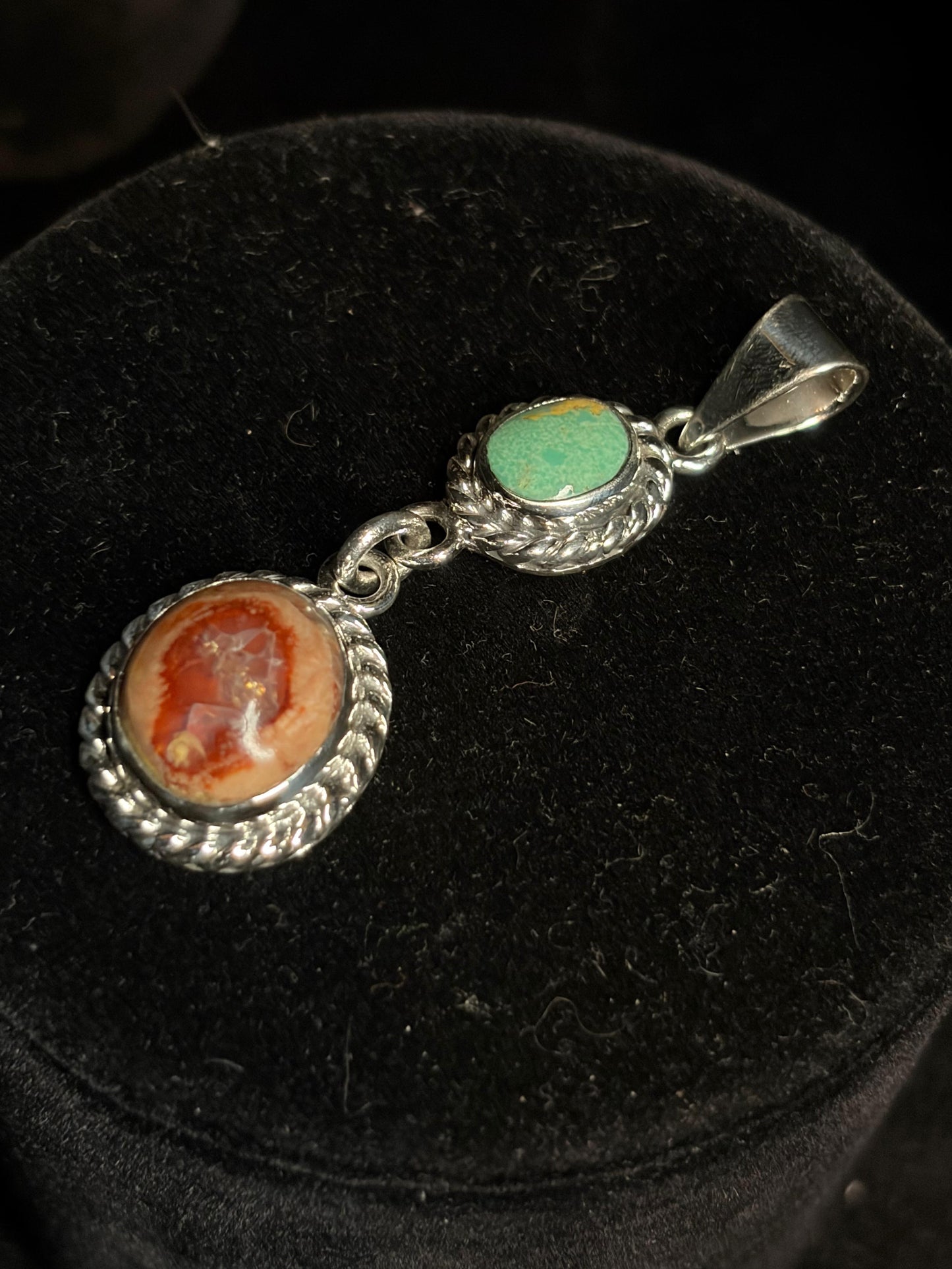 Two Stone Bezel Necklaces /Turquoise Cabochon