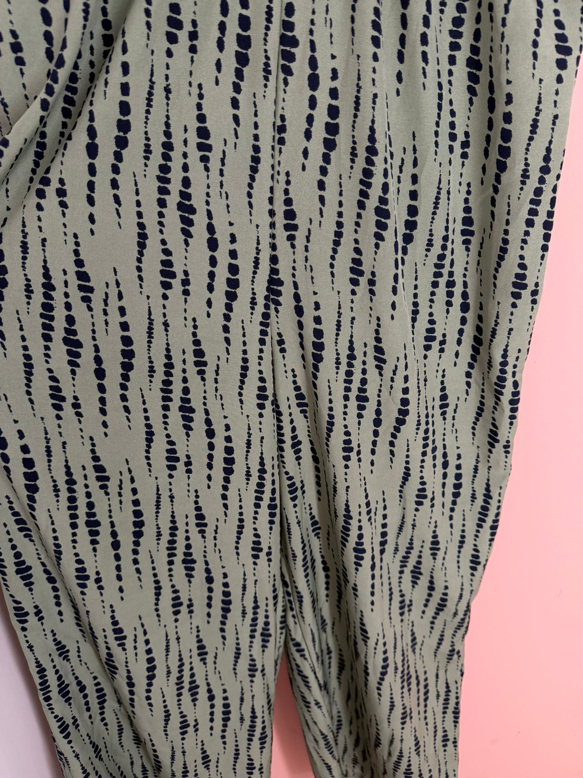 Sage Green Dotted Print V-Neck Midi Dress - skirt fabric close-up