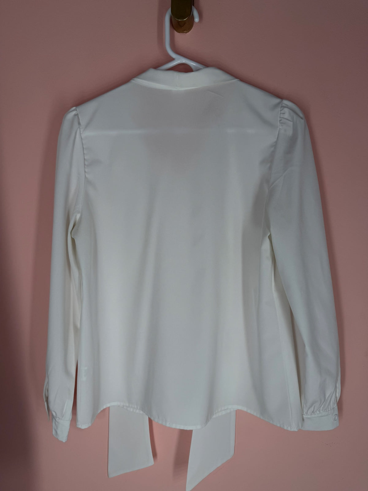 M.M.Z ivory tie-neck blouse, back view