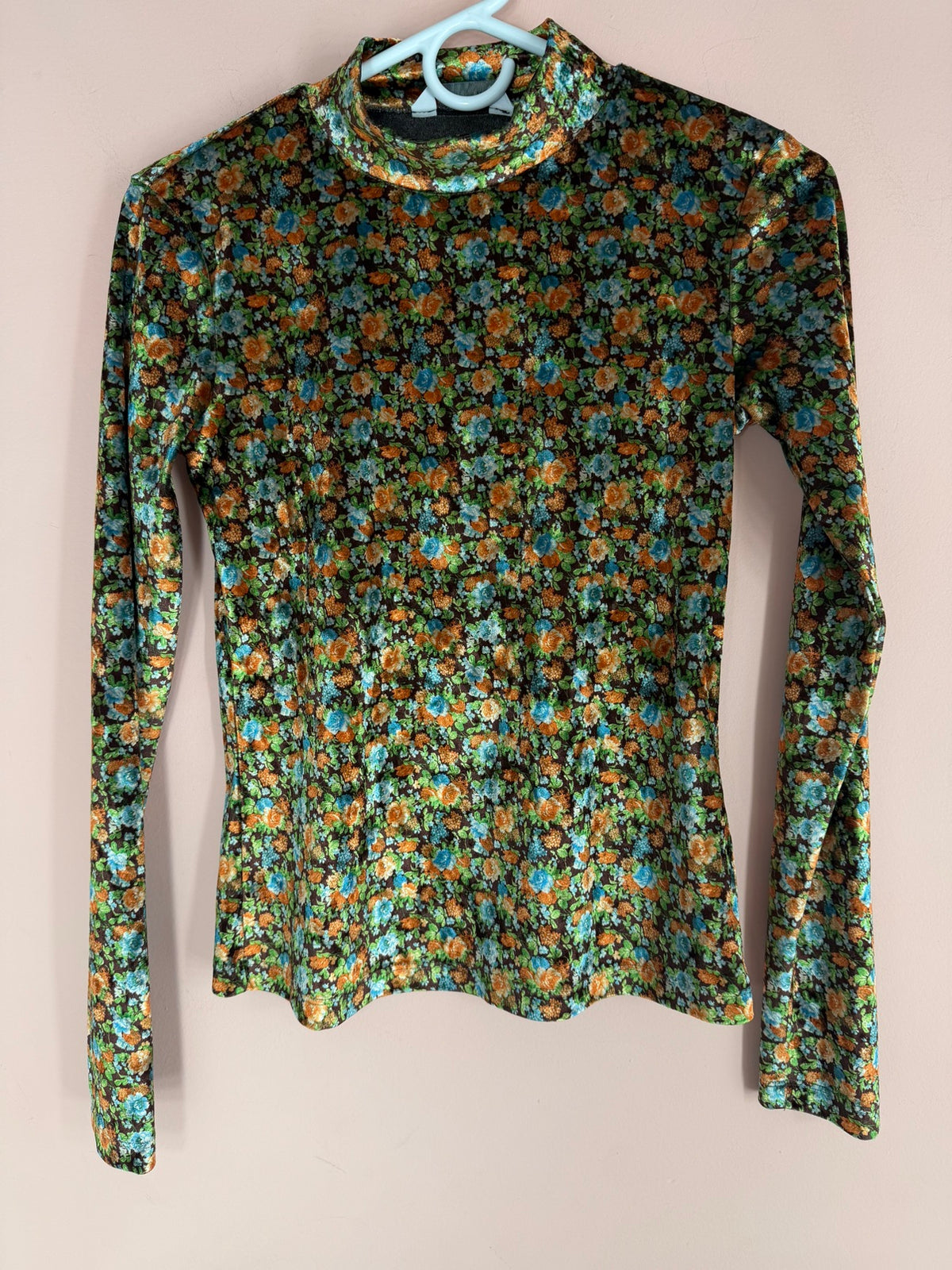 Compania Anastasia floral velvet top, front view on hanger