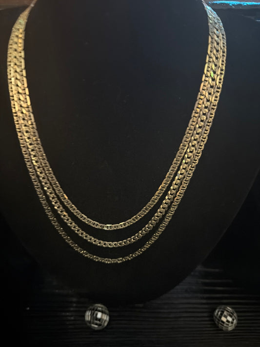 Wide Curb Chain Necklace in Sterling Silver — the third chain on the layered studio bust, with the Mariner and Rounded Curb