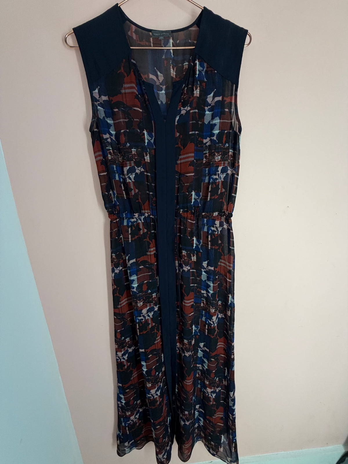 Vince Camuto abstract floral sleeveless dress, full front view