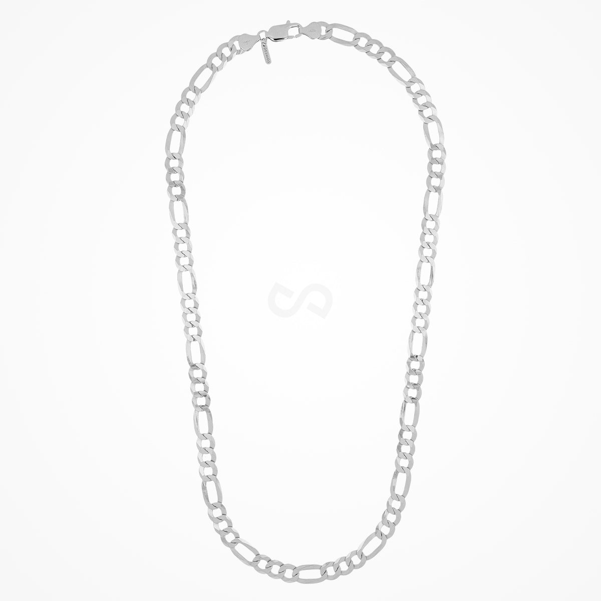 DESMOS figaro chain necklace in sterling silver with rhodium plate, full length view
