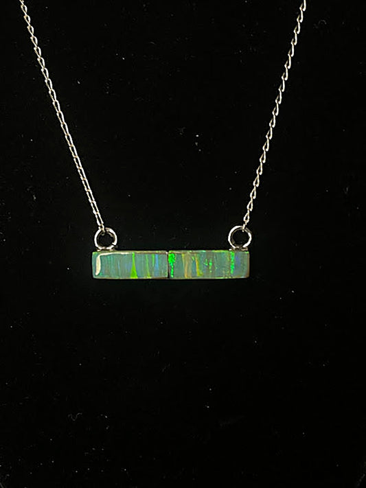 Sterling Silver Lab Opal Bar Pendant Necklace | Minimalist - Regul Silver