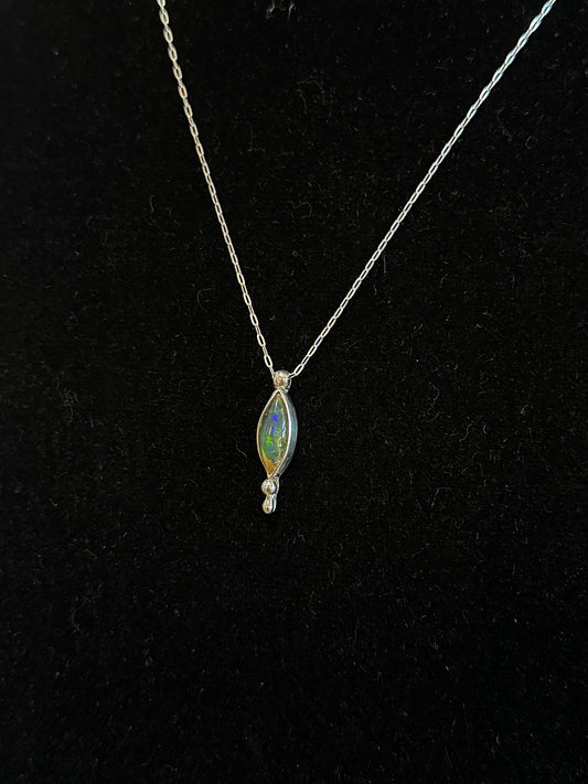 Ethiopian Opal Marquise Pendant Necklace - Regul Silver