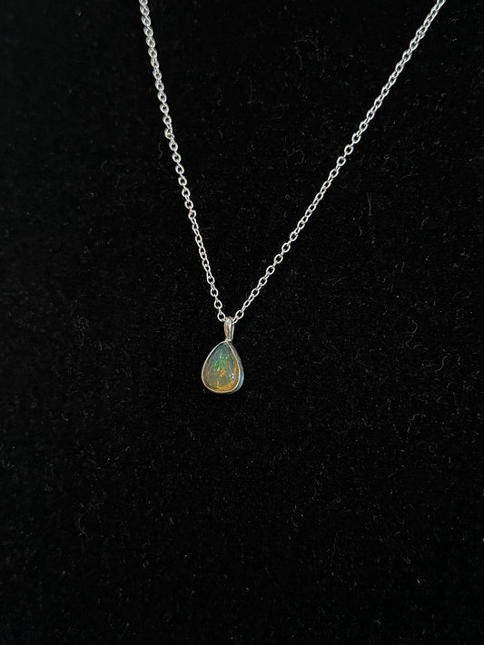 Ethiopian Opal Teardrop Necklace - Regul Silver