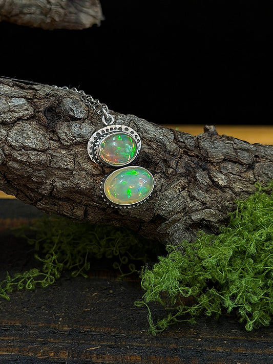 Ethiopian Opal Duo Pendant Necklace - Regul Silver