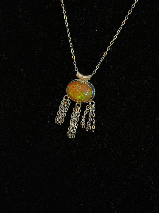 Ethiopian Fire Opal Fringe Pendant Necklace - Regul Silver