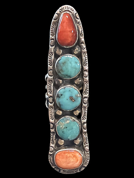 Nacozari Turquoise & Spiny Oyster Statement Ring - Size 7 - Connie Consignment