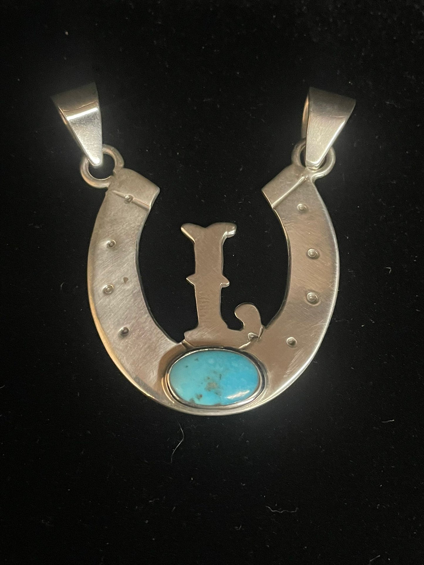 Initial Pendant with Genuìne Turquoise Gemstone –  Horseshoe - Regul Silver