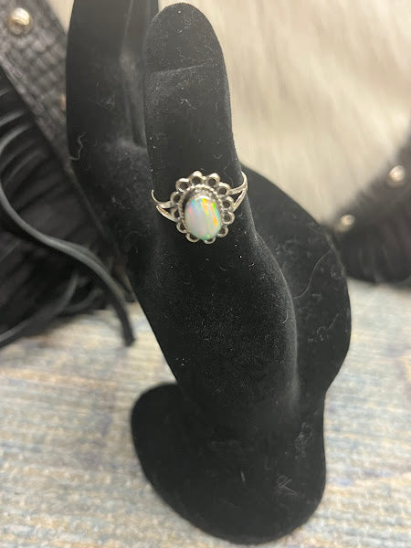 Handmade Sterling Silver  and Lab Opal Gemstone Rings - Regul Silver