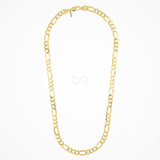 Figaro chain necklace in sterling silver with 18K gold plate — the full chain, three short links and one long