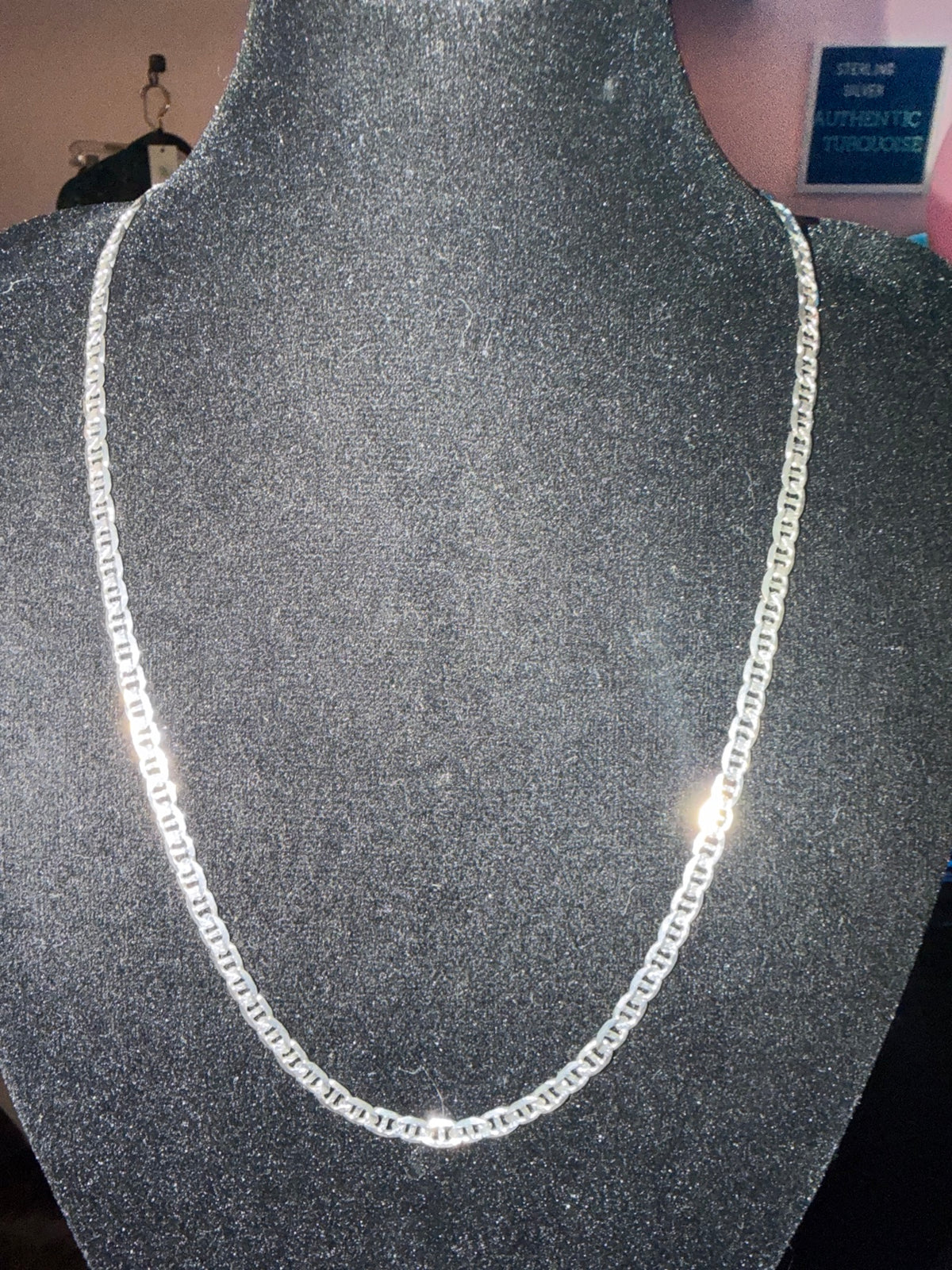 Silver mariner link necklace in sterling silver on a black bust