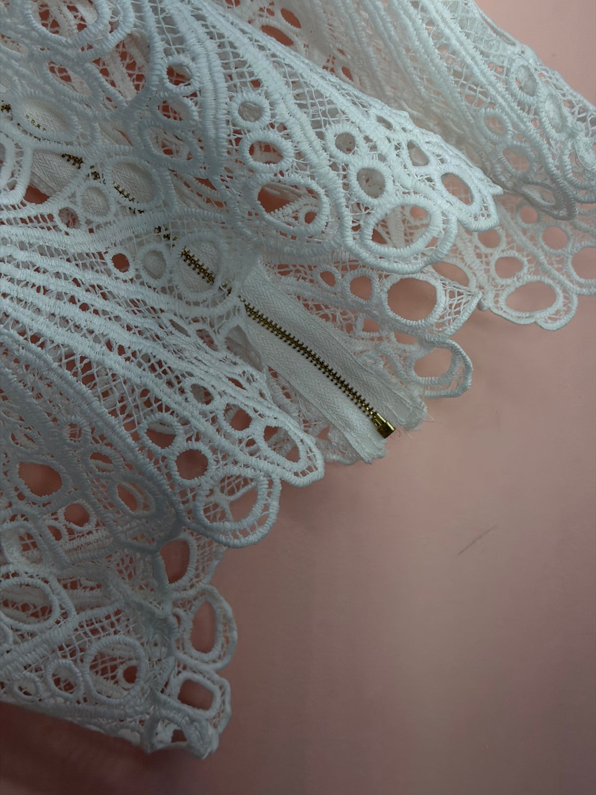 White crochet lace top, zipper detail