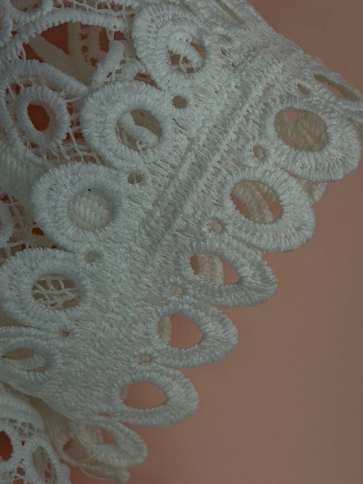 White crochet lace top, scalloped lace edge detail