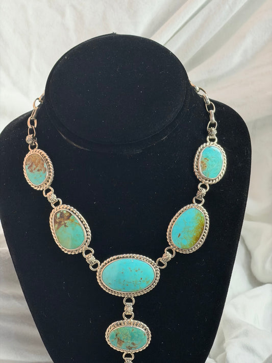 Turquoise Lariat Necklace 95g Sterling Silver - Regul Silver