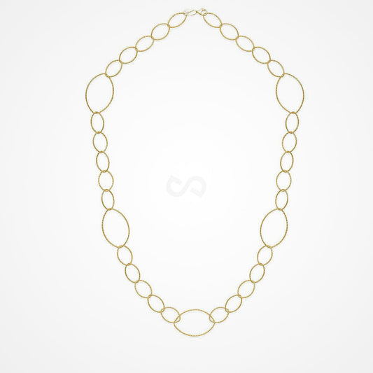 DESMOS oval link chain necklace in sterling silver with 18k gold plate, graduated oval links laid flat