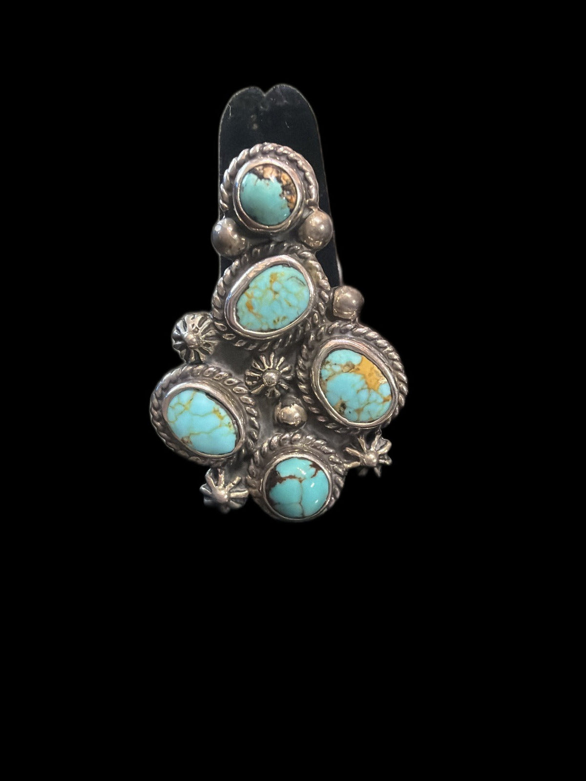 Tyrone Turquoise Cluster Ring | Size 7.5 | Double-Band Sterling Silver