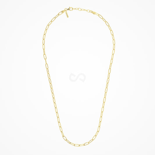 DESMOS paperclip chain necklace in sterling silver with 18K gold plate — professional catalog photograph
