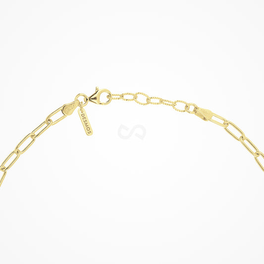 DESMOS paperclip chain necklace in sterling silver with 18K gold plate — professional catalog photograph