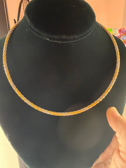 Weave necklace in two-tone sterling silver with 18K gold plate shown on a display bust