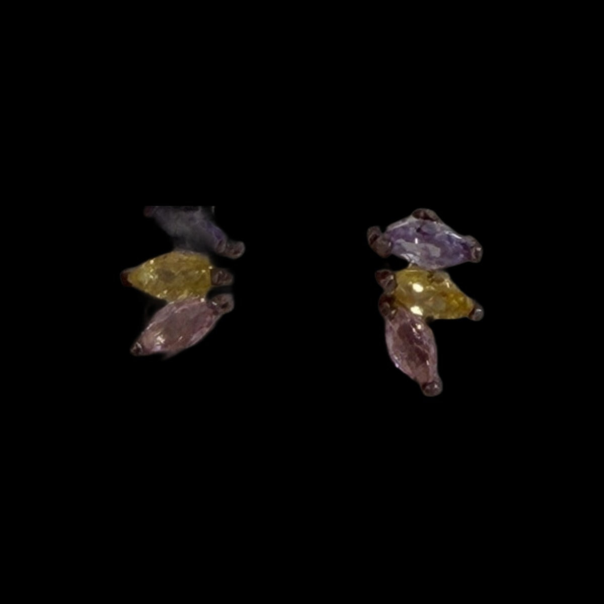 Multi-stone marquise cubic zirconia stud earrings in purple, yellow, and pink