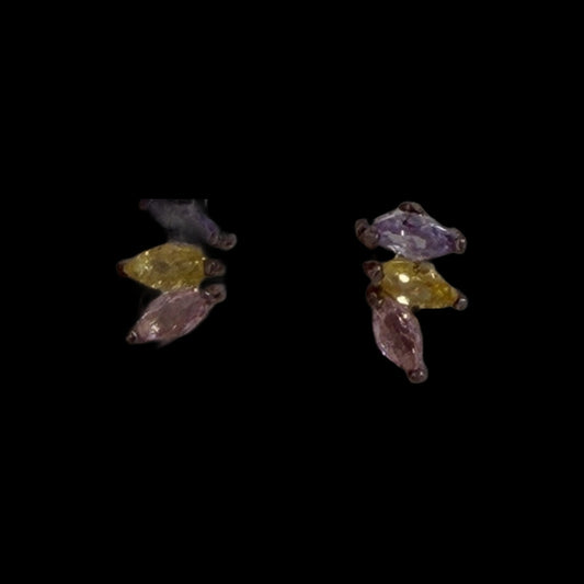 Multi-stone marquise cubic zirconia stud earrings in purple, yellow, and pink