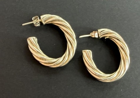 Polished twisted rope hoop earrings